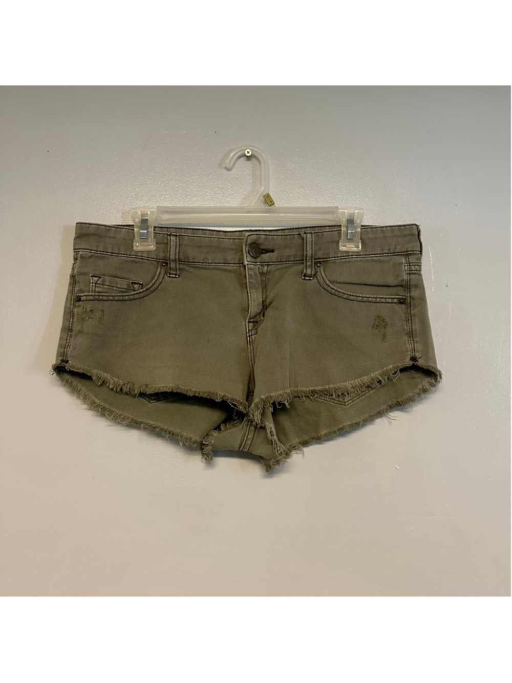 BDG Olive Green Frayed Hem Jean Shorts